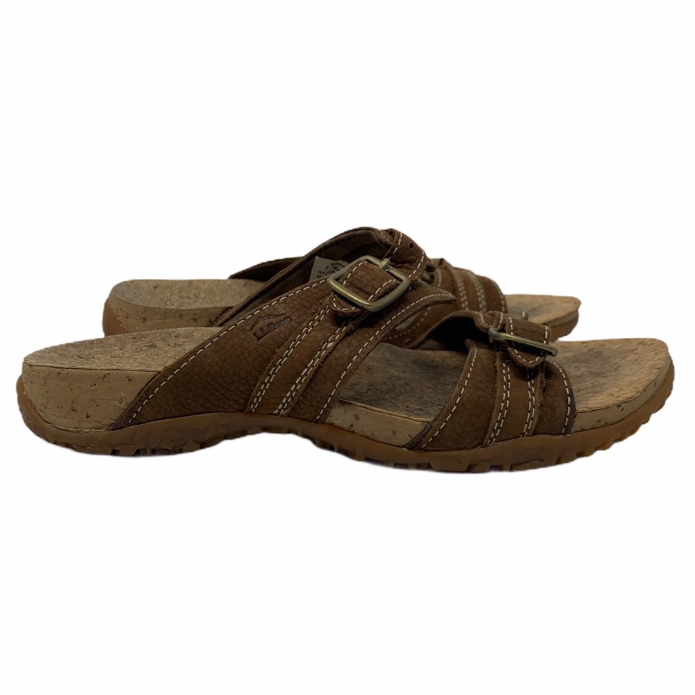 LL Bean Women's Size 7 M All-Terrain Cork Brown Leather Strappy Buckle Sandals - Picture 3 of 4